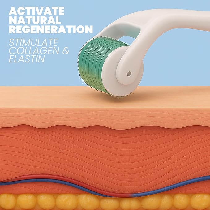 Eva Naturals Peptide Complex Serum + Microneedle Derma Roller - 0.25mm Titanium Derma Tool for Face & Scalp with Peptide Facial Serum & Derma Roller Bundle