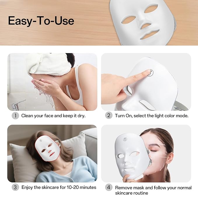 SUERBEATY Red Light Mask For Face, 7-1 Colors Red Light Face Mask, Facial Skincare At Home, Cordless, Portable and Rechargeable