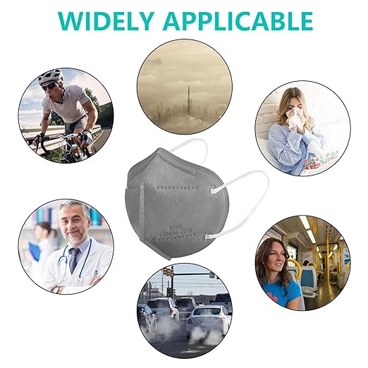 KN95 Face Masks 100 PCS, 5-Ply KN95 Grey Masks,Breathable Protection Masks, Individually Wrapped, Cup Dust Safety Mask