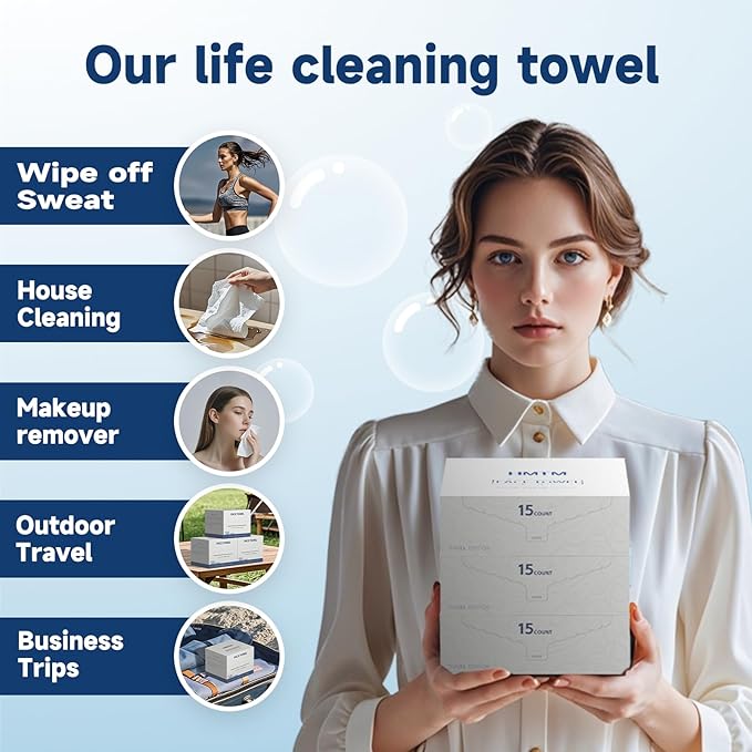 Face Towels, 10” x 12”, Thick Soft and Absorbent, Face Towelettes Disposable Biodegradable for Sensitive Skin, Makeup Remover, Travel, Cleansing, 90 Count( 6 PACK )