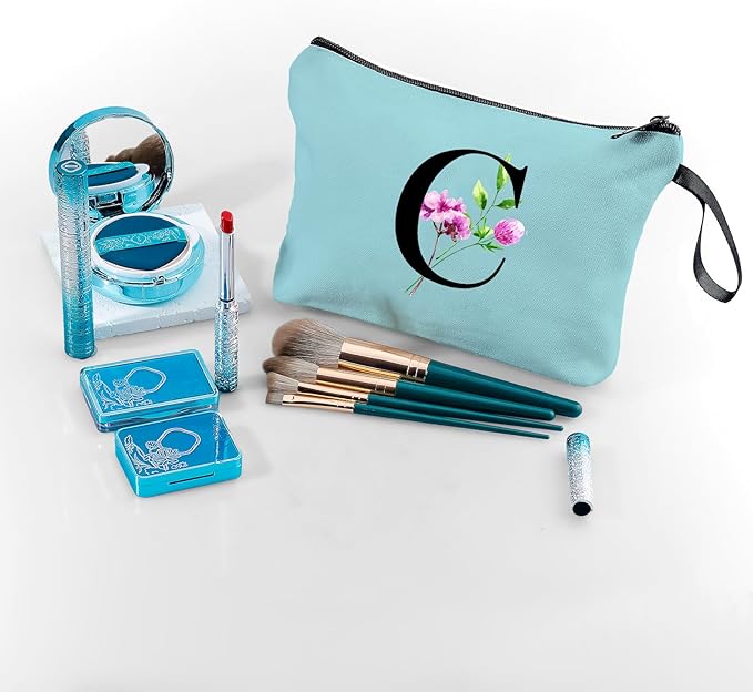 Birthday Thank You Appreciation Monogrammed Gifts for Mom Aunt Teacher Sister Friend Coworkers Bride Bridesmaid Makeup Cosmetic Bag with Mirror Mothers Day Christmas Graduation C