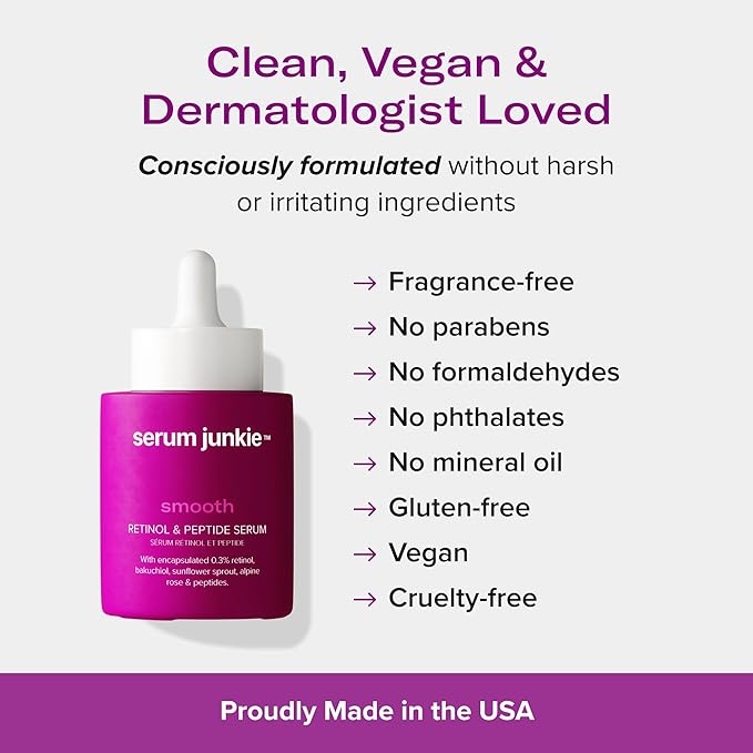 SMOOTH Retinol and Peptide Serum with Encapsulated Retinol, Bakuchiol, Matrixyl 3000, Melatonin, Vitamin E, Anti-Aging, Targets Fine Lines, Uneven Texture, Dullness, 1 fl oz