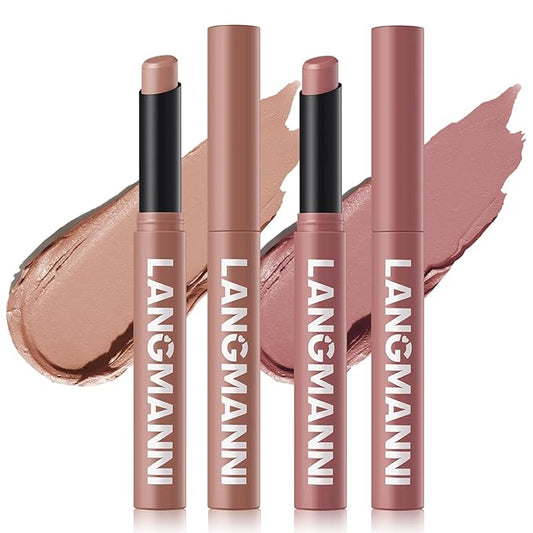 Jolilab 2Pcs Velvet Matte Lipstick Nude Matte Soft Dark Color Stick High Pigmented Long-Lasting Waterproof Lip Stick Lip Balm Beauty Cosmetics Gift for Girls and Women(03#+04#