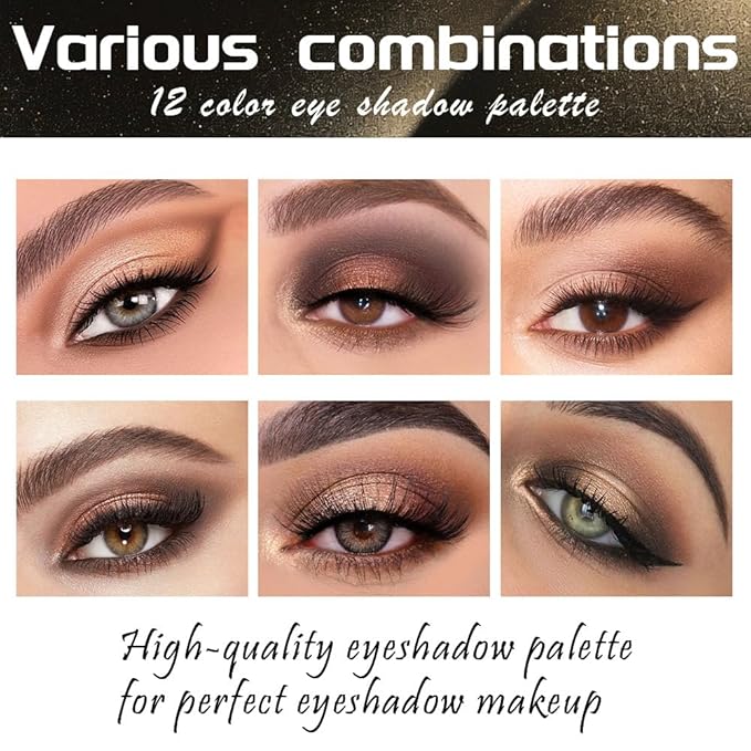 12 Colors Eyeshadow Palette β Neutral Warm Tone Matte & Glitter Eye Makeup Palette, High Pigment Waterproof Eyeshadow Kit for Women β Blendable Natural Brown, Nude, Rose Gold Shimmer Makeup 01#