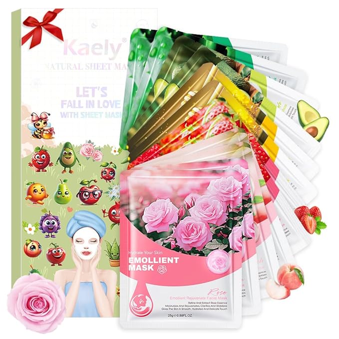 Kaely 12 Pack Variety Face Masks for Kids, Kids Face Mask Spa Day Kit Supplies, Spa Party Favors for Teens Girls Night, Sheet Facial Mask Skincare Gifts Set, Hydrating Soothe for All Skin Types, 02
