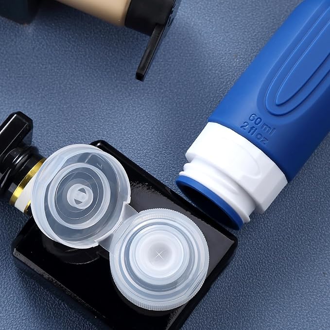 Travel Bottles for Toiletries, Tsa Approved 2oz Travel size Bottles, BPA Free Leak Proof Travels Toiletry Containers, Traveler Accessories with Toiletry Bag for Shampoo Liquid (4 Pack)