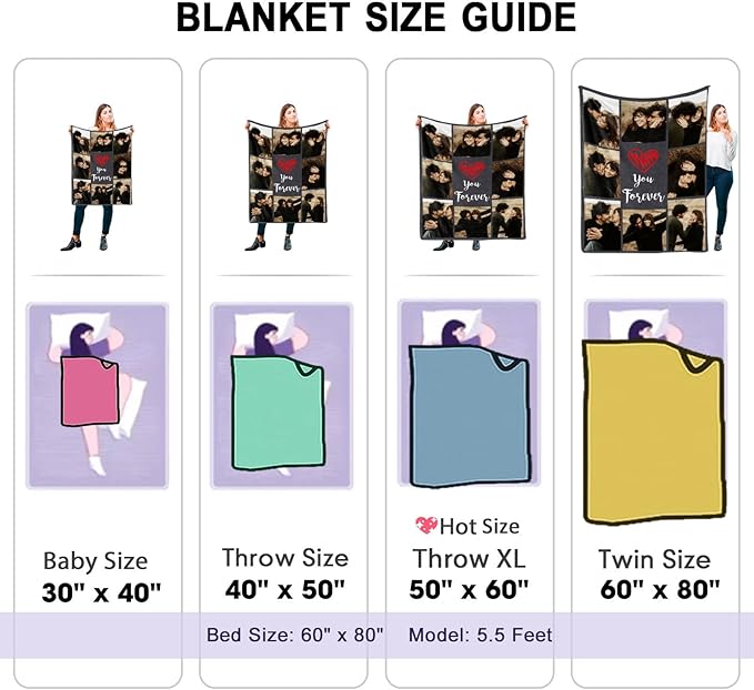 DayOfShe Couples Gifts-Personalized Photo Blanket for Boyfriend and Girlfriend Custom Blankets with Picture Gifts for Wife Husband Family