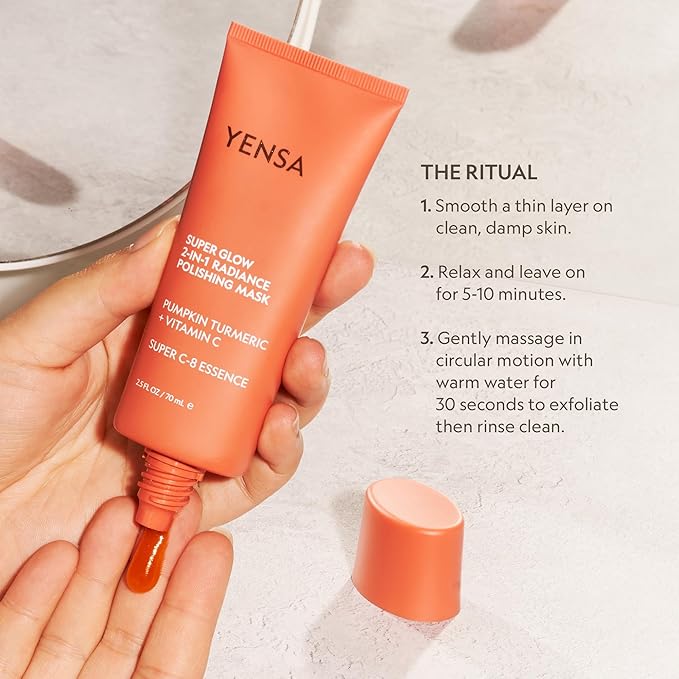 YENSA Super Glow Radiance Polishing Mask - 2-in-1 Face Exfoliator & Hydrating Mask with Pumpkin, Turmeric & Papaya - Hydrating, Radiance-Boosting & Soothing Exfoliant (2.5 Fl oz)