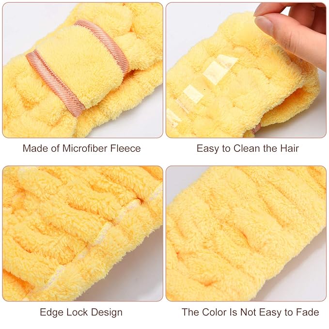 WILLBOND 4 Pack Microfiber Headbands Spa Facial Headbands Makeup Head bands Elastic Terry Cloth Head Wrap for Women Girls Washing Face Makeup Shower Yoga Sports(Bright Red, Light Blue, Yellow, Grey)