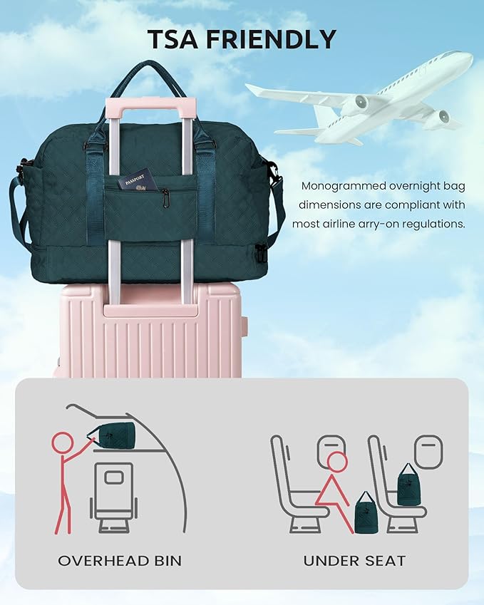 Womens Birthday Gift, Birthday Gift-Initial Travel Bag with Shoe Compartment, Personalized Weekender Bag, Monogram Overnight Bag for Women, Kids Duffel Bag with Makeup Bag (Letter Q)