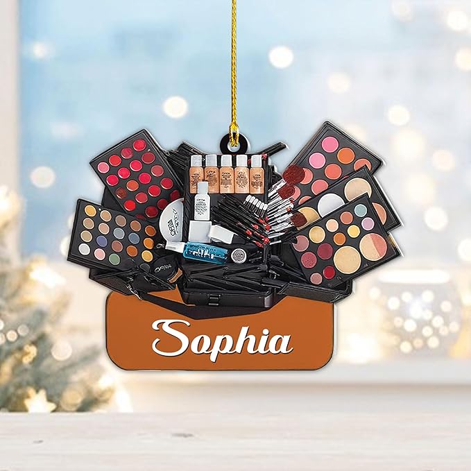 Personalized Makeup Tools Christmas Ornament 2025, Makeup Box Christmas Ornament Gift for Makeup Artist, Christmas Tree Decor for Makeup Shop, Gift for New Makeup Coworkers (Makeup 9)