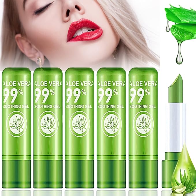 6 Pack Aloe Vera Lipstick,Long Wear Nourishing Lip stick,Waterproof Moisturizing Color Changing Lip Balm Lipstick,Lip Gloss,Magic Temp Color Change Matte Lip Gloss Makeup