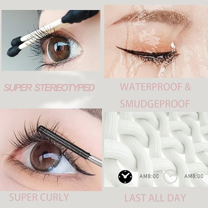 Black Washable Metal Mascara Wand, Waterproof Iron Wand Mascara Tubing, Natural Length Slim Volume Buildable Formula, Separated Lashes, Long Lasting Smudge-Proof No Flaking Tint
