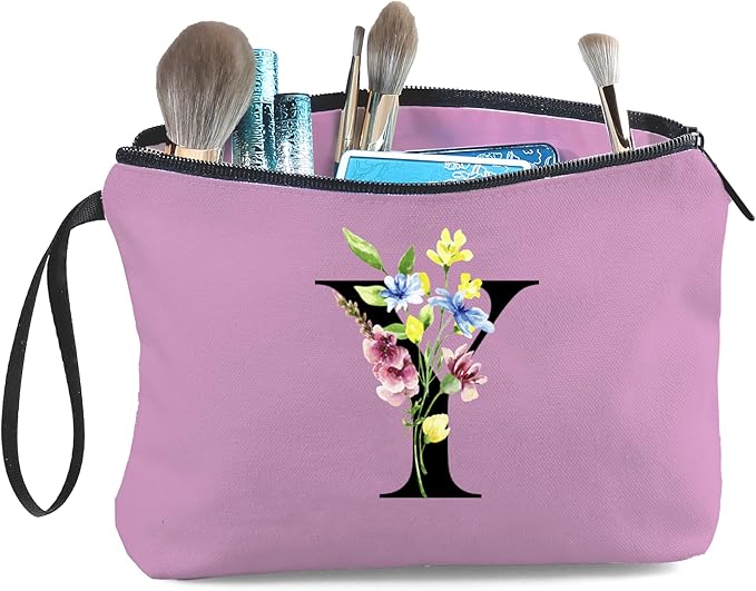 Appreciation Initial Monogram Gifts for Sisters from Sister Employees Team Bride Womens Unique Mom Personalized Makeup Cosmetic Bag with Mirror Mothers Day Christmas Graduation Y