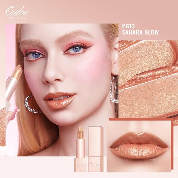 Oulac Infinity Moisture Shine Lipstick - High Shine Shimmery Finish, Super Creamy Texture, Medium to High Coverage - Gluten Free, PG13 Sahara Glow