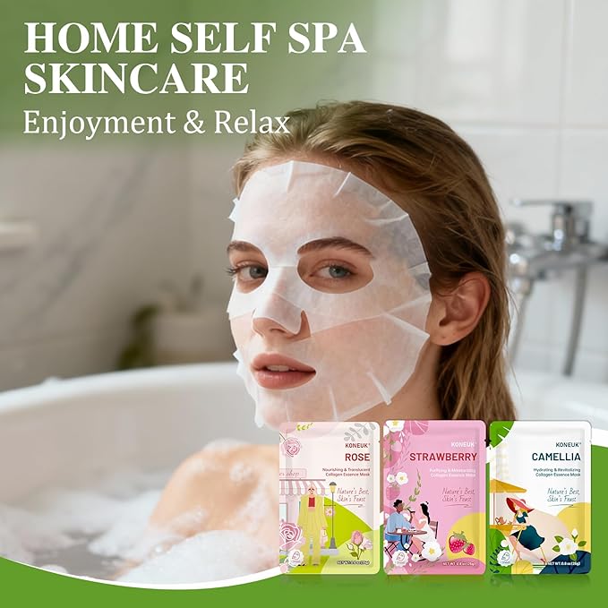 72 Pack Bulk Hydrating Face Masks Skincare, Collagen Sheet Face Mask for Dry, Oily Skin, Spa Gifts for Women Skin Care, Christmas Gifts and Stocking Stuffers for Women (9 Types x 8 Pcs)