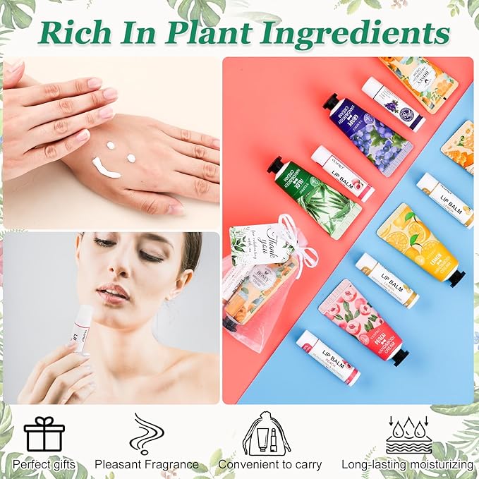 50 Sets Hand Cream Bulk and Lip Balm Bulk Gifts, Bridal Shower Favors, Bridesmaid Gifts and Baby Shower Party Favors for Guests with Thank Card Organza Bags, Thank You Gifts and Small Gifts for Women