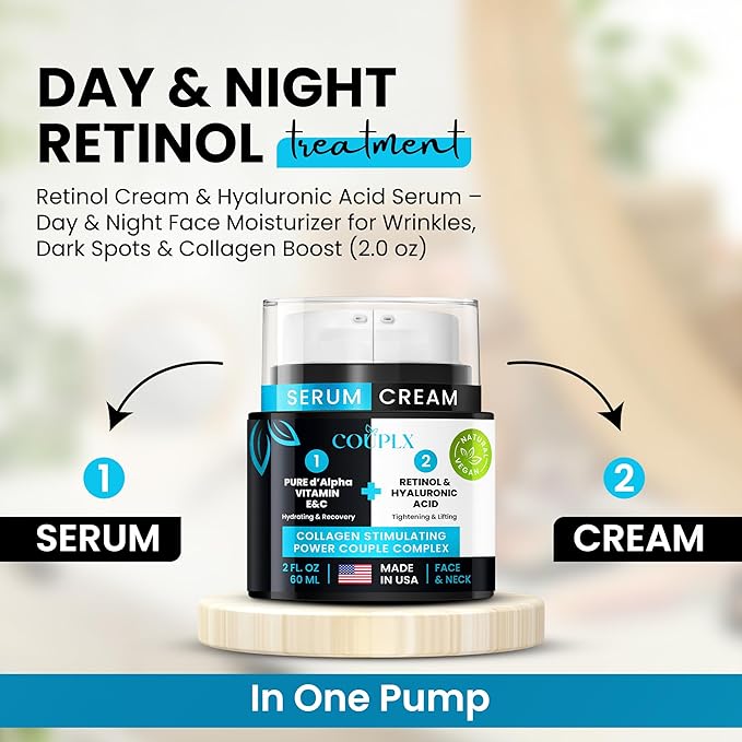 2 in 1 Retinol Moisturizer Cream, Tightening & Lifting Neck Cream, Advanced Anti-Aging Face Moisturizer, Reduces Fine Lines & Wrinkles for Neck & Face & Chest (60 ml/2 oz)