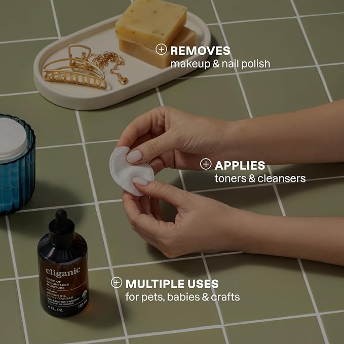 Cliganic Organic Cotton Rounds (300 Count) Makeup Remover Pads, Hypoallergenic, Lint-Free | 100% Pure Cotton (Packaging May Vary)