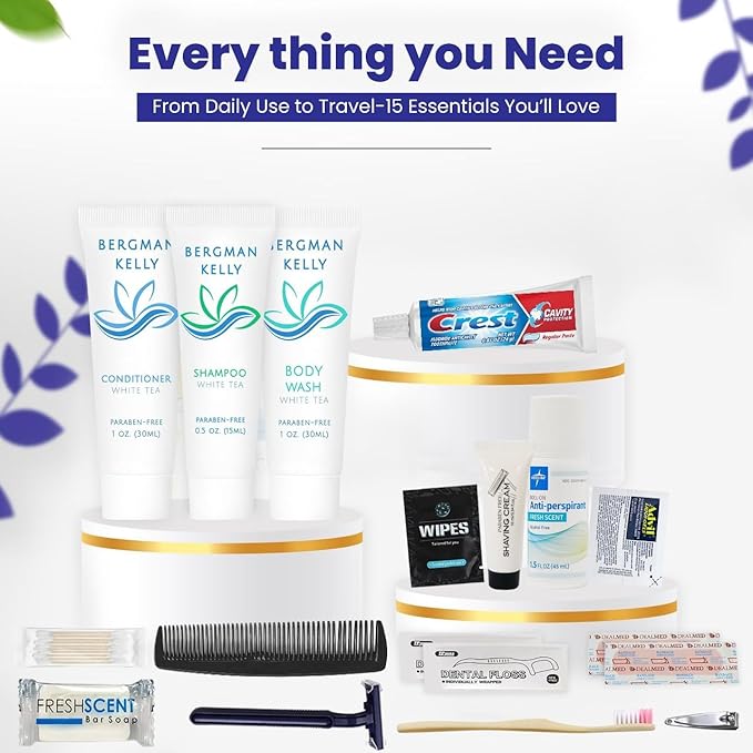 Trektote Bulk Hygiene Kit For Men And Women – (100 Pack) 20 Piece Set Of Travel Size Toiletries, TSA Compliant, Bulk Travel Essentials, Includes Shampoo And Conditioner, Body Wash, Toiletry Bag & More