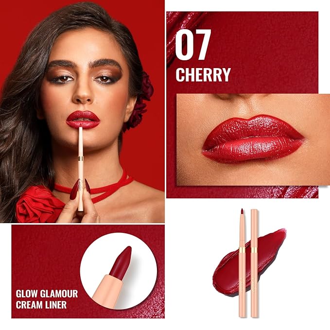 Oulac Red Lipstick & Lipliner Set High Impact Lipcolor with Moisturizing Formula, Vegan Beauty, Full-Coverage Lip Color, Gift Lipstick for Women, 07+12+D03