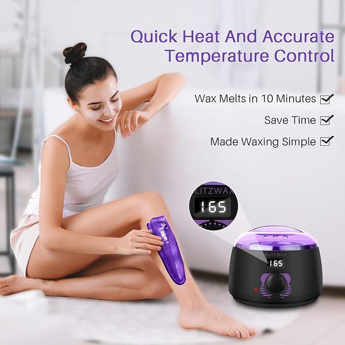 BLITZWAX Brazilian and Bikini Wax Pot for Women, Hard Waxing Warmer for Face, Legs and Body, At Home Hair Removal Machine, Beginner Friendly, Digital Fast Heating, 16oz Capacity