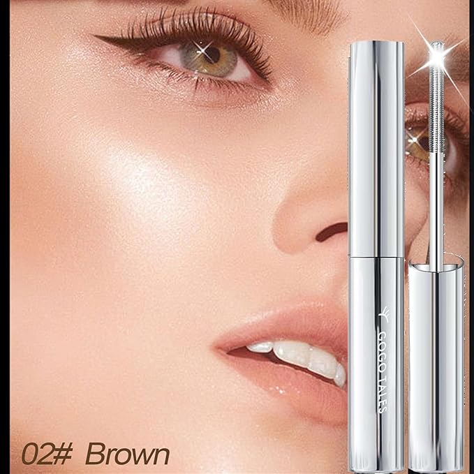 Brown Washable Iron Wand Mascara, Waterproof Metal Wand Tubing Mascara, Natural Length Slim Volume Buildable Formula, Separate Each Lashes No Clumps, Long Lasting Smudge-Proof Curling