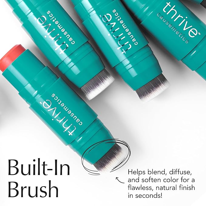 Thrive Causemetics Triple Threat Color Stick: Cream Blush Stick with Vitamin E, Evening Primrose Oil, Waterproof Smudge Proof Face Makeup Formula, Maggie (Rose Shimmer)