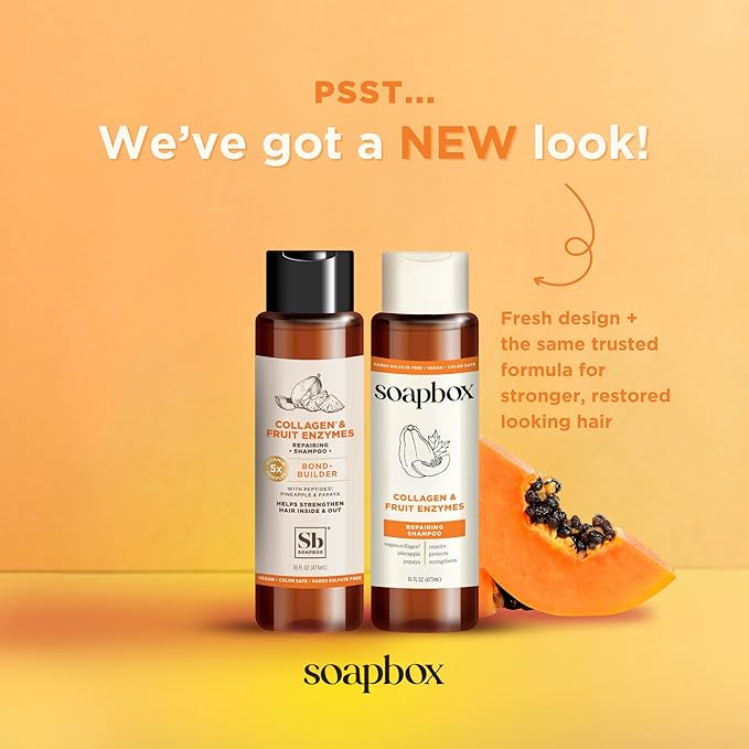 Soapbox Collagen Shampoo & Conditioner, For Dry, Fine or Thin Hair, Strengthening with Collagen & Peptides for Fuller Looking Hair, 16oz Each (Pack of 2)