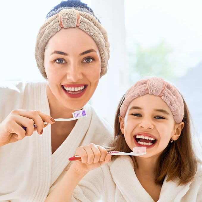 WILLBOND 4 Pack Microfiber Headbands Spa Facial Headbands Makeup Head bands Elastic Terry Cloth Head Wrap for Women Girls Washing Face Makeup Shower Yoga Sports(Coffee, Khaki, Pink and White)