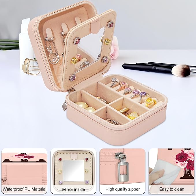 Birthday Gifts for Women,Initial Canvas Tote Bag,Monogrammed Gift for Women,16oz Initial Glass Cup,Makeup Bag with Zipper,Jewelry Organizer Box,Personalized Gifts for Mom-T