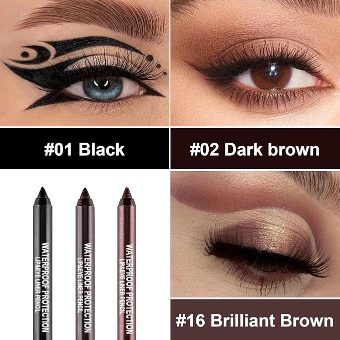 3 Colorful Eyeliner Pen Set, Eye Shadow Pencil, Pearl Eyeliner Kit Metallic Glitter Colored Eye liner for Women Eye&Lip Liner Professional Waterproof Eye Makeup(3PCS E)