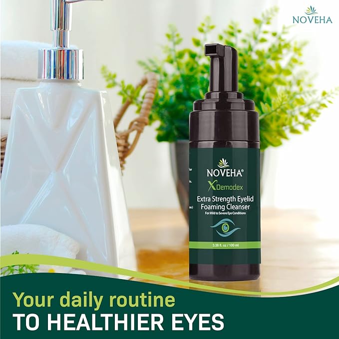 Demodex Eyelid Cleanser Foam | Extra Strength Tea Tree Oil Formula | Daily Face Wash For Eyelash, Demodex, MGD, Stye Eyes, Eye Irritations & Skin Dryness, 3.38 fl oz (100ml)