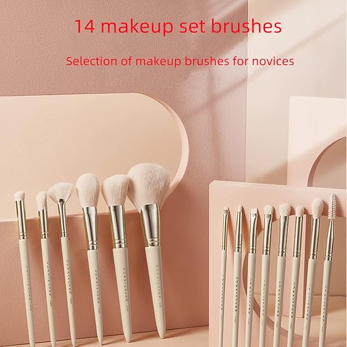 Makeup brush gift set: 14 piece professional makeup brush advanced synthetic kabuki brush set foundation make-up powder blusher eye shadow concealer high gloss brush mixed makeup brush set