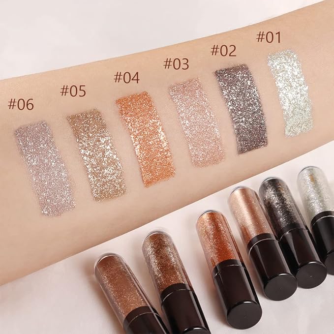 evpct 6 Colors Gold Liquid Glitter Shimmer Eyeshadow Set for Eyes Silver Shimmer Sparkle Shiny Light Glitter Metallic Pigment Colorful Eye Shadow Liner Makeup Palette Kit Quick Drying Longwearing A