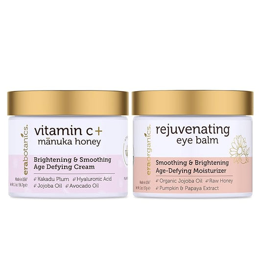 Era Organics Vitamin C Face & Organic Eye Cream โ Nourishing Vitamin C Face Cream for Fine Lines, Wrinkles + USDA Organic Eye Balm for Puffiness, Bags โ Made in USA, Safe For Sensitive Skin