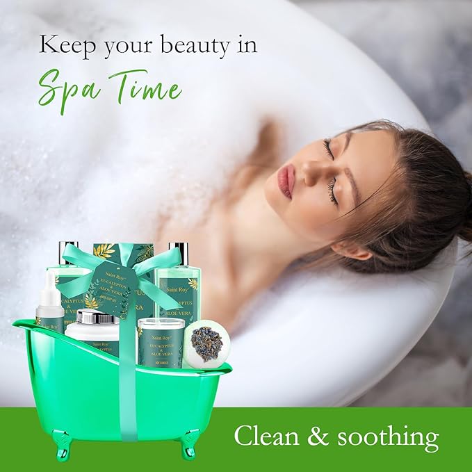 Father's Day Gifts for Men for Dad bath and body Gifts for Her & him Gift Baskets for Women - Saint Roy Eucalyptus & Aloe Vera Scented Birthday Gifts for Women,8 pcs Spa Gift Set, Mother's Father Day