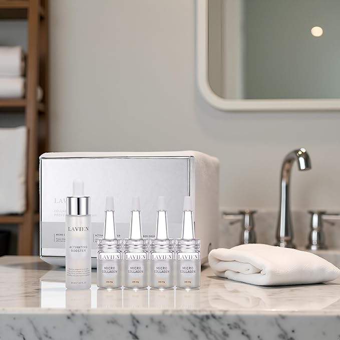 LAVIEN Collagen Professional Program - Skincare Set, Micro Collagen and Activating Booster - Ceramide, Elastin, and Hyaluronic Acid, Suitable for All Skin Types - 30 ml Booster Bottle, 4-200 mg