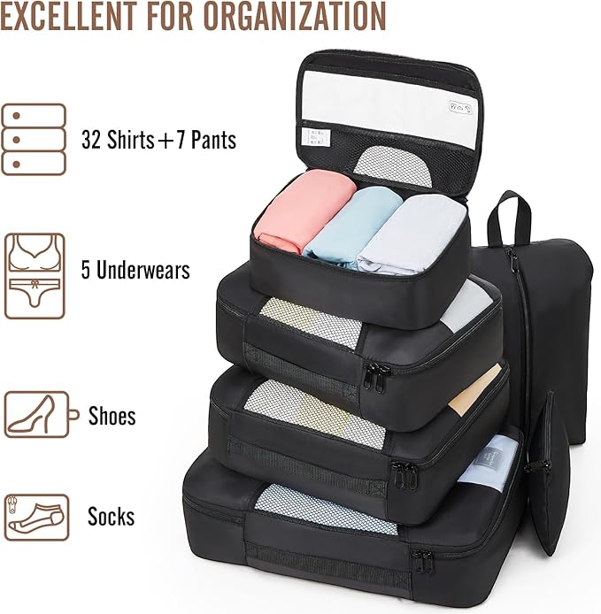 Veken 10 Set/8 Set Packing Cubes for Travel Essentials, Suitcase Organizer Bags in 4 Sizes, Carry-On Luggage Accessories with Large Laundry & Toiletry Bag, Must-Have for Airplane, Road Trip & Camping