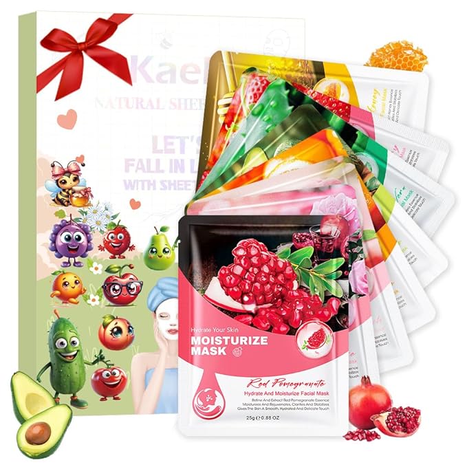 Kaely 8 Pack Variety Sheet Masks, Spa Party Face Masks for Kids Teens Skincare Set, Girls Night Facial Masks Skin Care, Moisturize Soothe for All Skin Types, Birthday Christmas Gifts, Set01