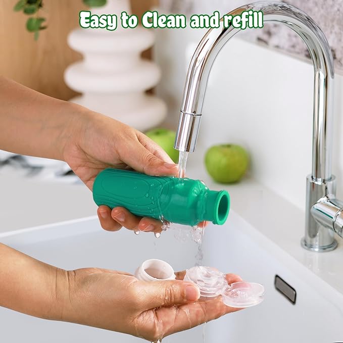 GLAMFIELDS Travel Bottles for Toiletries, 3oz Size TSA Approved Leak Proof Silicone Containers for Shampoo, Conditioner,Easy to Squeeze and Portable, Essentials for Traveling (4 Pack) Green