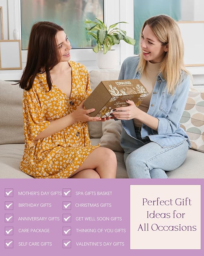 Coralogo Lavender Spa Gift Baskets - Natural Pampering Spa Set, Self-Care Beauty Gift Basket, Wellness Bath & Body Works, Unique Gifts for Birthday, Valentines Day, Mothers Day for Mom, Wife, Her