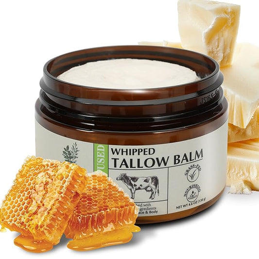Beef Tallow for Skin 4.6 OZ Whipped Tallow Balm Natural Face and Body Butter with Raw Honey, Herbal Extracts, Grass-Fed Beef Tallow