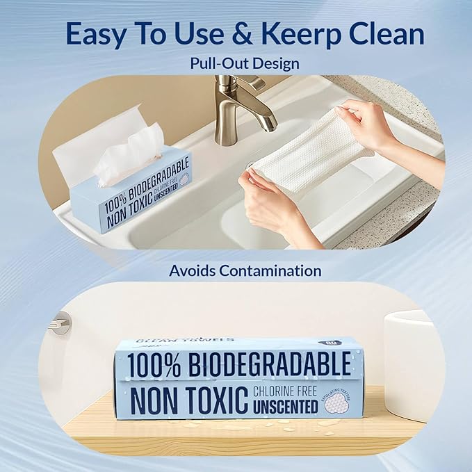 XL Disposable Face Towels, 100% Biodegradable, Non-Toxic, Unscented Thick Face Towelettes for Sensitive Skin Face Washing, Ultra Soft Makeup Remover Dry Wipes, 360 Count (6 Pack)