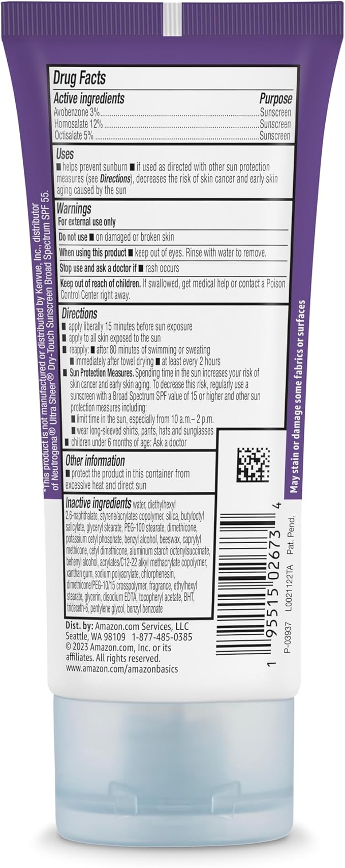 Amazon Basics Sheer Facial Sunscreen SPF 55, UVA/UVB Protection, Lightweight, Water Resistant, Formulated without Octinoxate & Oxybenzone, 3 fl oz (Pack of 1) (Previously Solimo)