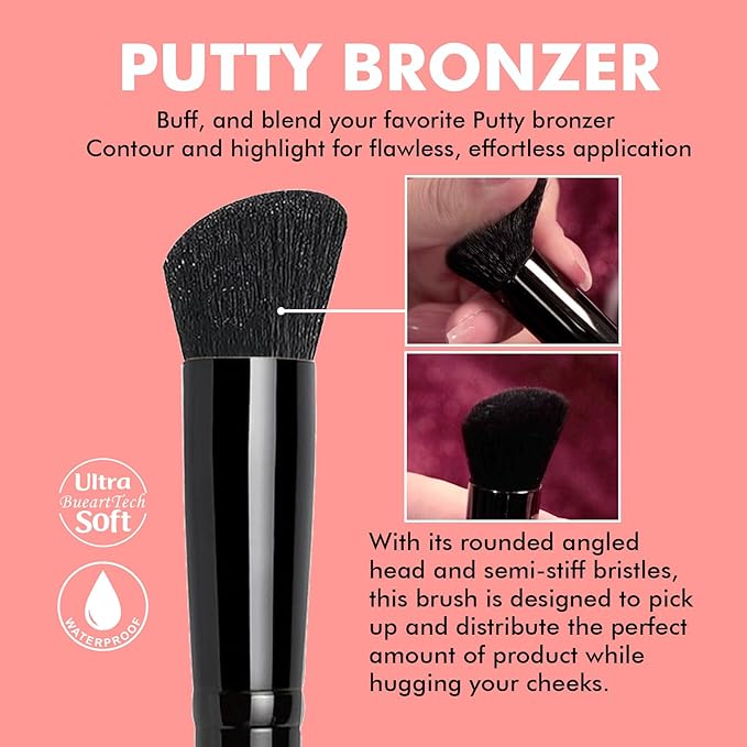 Bueart Design Putty Blush& Putty Bronzer Makeup Brush Set for Applying Blending Blush,Mineral Powder,Bronzer,Liquid Cream Foundation,Soft Dense Bristles,Vegan&Cruelty-free,M12