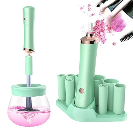 Senbowe Upgraded Makeup Brush Cleaner and Dryer Machine, Super-Fast Electric Brush Cleaner Machine with 8 Size Rubber Collars, Automatic Brush Cleaner Spinner Makeup Brush Tools
