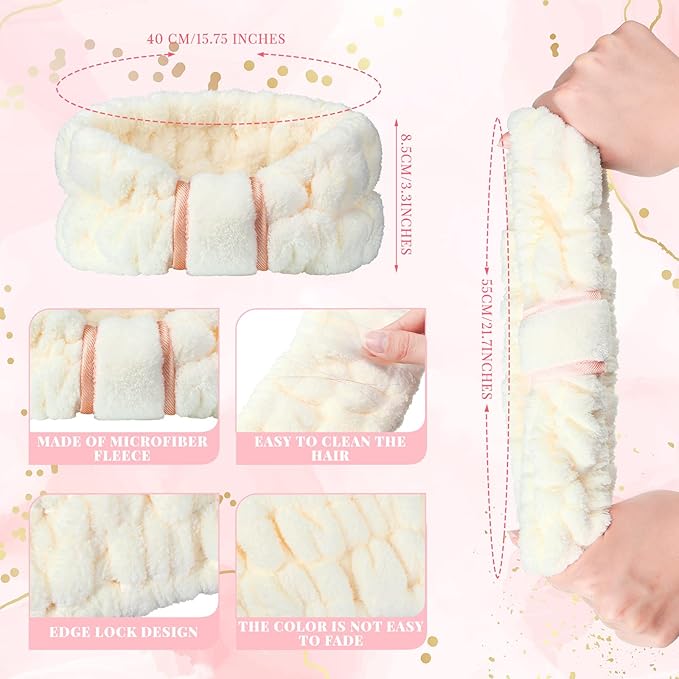 WILLBOND 4 Pack Microfiber Headbands Spa Facial Headbands Makeup Head bands Elastic Terry Cloth Head Wrap for Women Girls Washing Face Makeup Shower Yoga Sports(Beige)