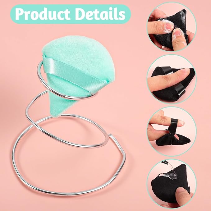 Pimoys 6 Pieces Powder Puff Face Soft Triangle for Loose Powder, Velour Makeup Blender Sponge Set Setting Powder Puff Beauty Makeup Tool, Black and Green