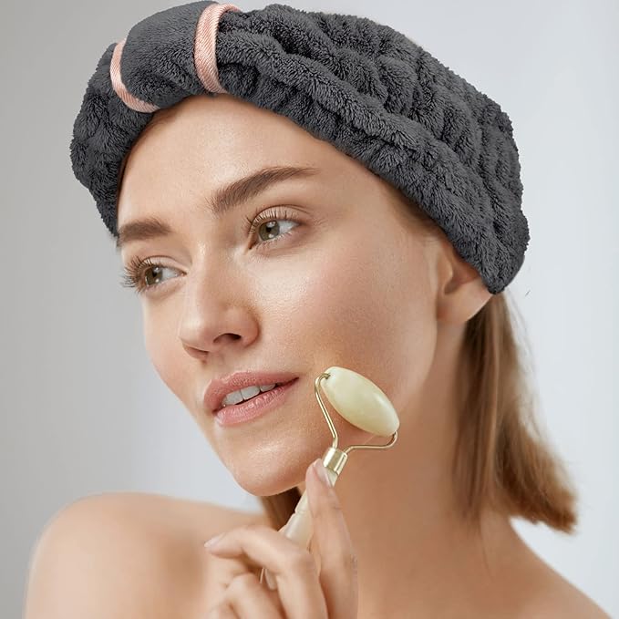 WILLBOND 4 Pack Microfiber Headbands Spa Facial Headbands Makeup Head bands Elastic Terry Cloth Head Wrap for Women Girls Washing Face Makeup Shower Yoga Sports(Black)